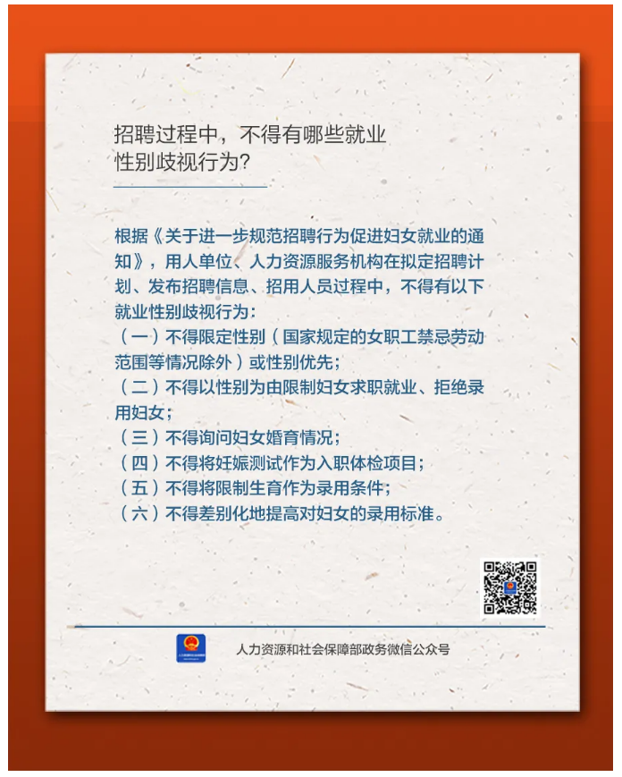 【人社日課&middot;11月14日】招聘過程中，不得有哪些就業(yè)性別歧視行為？.png